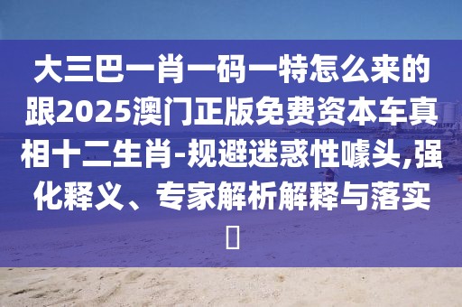 大三巴一肖一碼一特怎么來的跟2025澳門正版免費資本車真相十二生肖-規(guī)避迷惑性噱頭,強化釋義、專家解析解釋與落實?