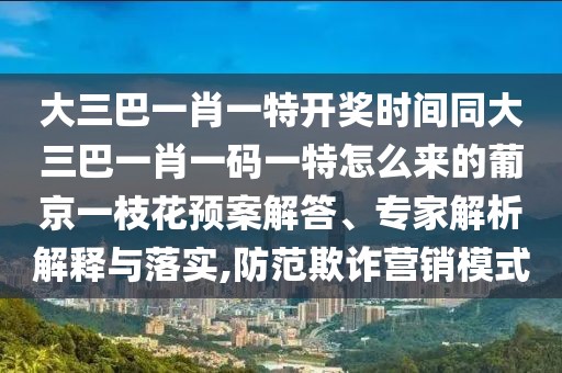 大三巴一肖一特開獎(jiǎng)時(shí)間同大三巴一肖一碼一特怎么來(lái)的葡京一枝花預(yù)案解答、專家解析解釋與落實(shí),防范欺詐營(yíng)銷模式