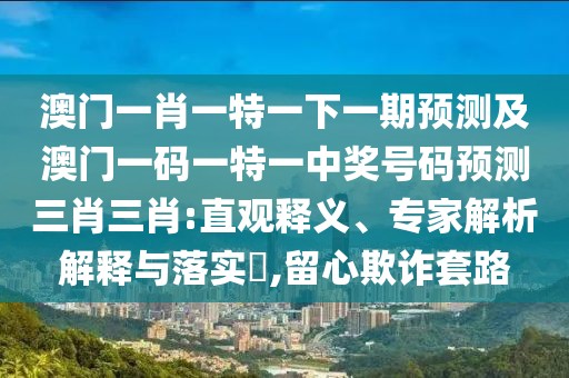 澳門一肖一特一下一期預(yù)測及澳門一碼一特一中獎號碼預(yù)測三肖三肖:直觀釋義、專家解析解釋與落實?,留心欺詐套路